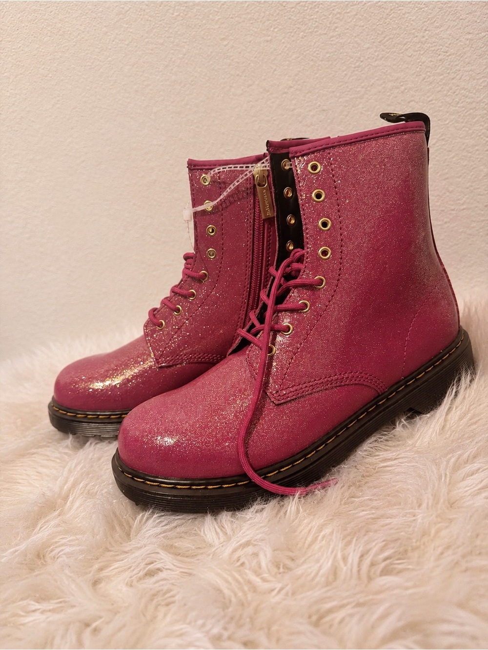 Women's Pink Glitter Lace-Up Ankle Boots